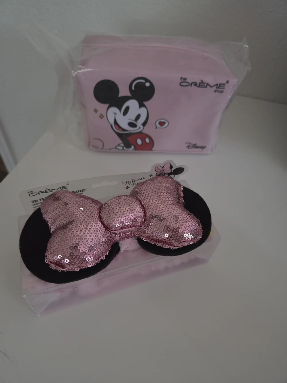 Disney Pink Minnie Mouse Sequin Bow Makeup Pouch & Headband Set